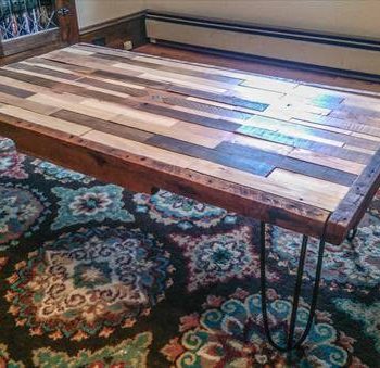 repurposed pallet coffee table with metal hairpin legs