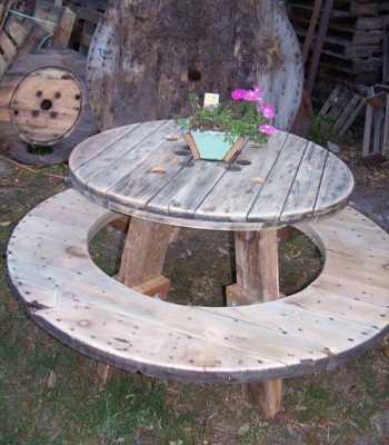 handmade pallet and cable spool picnic table