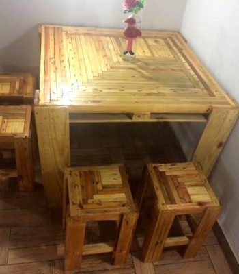 diy pallet table with stools