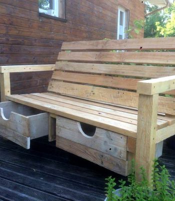 handcrafted wooden pallet bench with 2 drawers